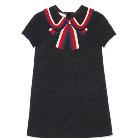 Girls Gucci dress. EXCELLENT condition. Grey with red and blue ribbon trim. - Picture 1 of 11